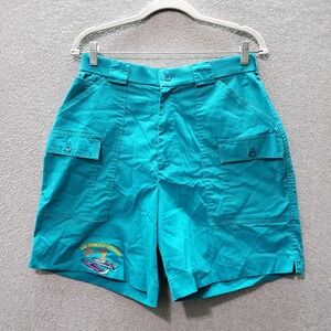 VINTAGE San Francisco Women Cargo Shorts 14 Blue Offshore Embroidered 7" Inseam